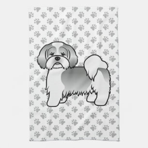 Silver And White Lhasa Apso Cute Cartoon Dog Kitchen Towel