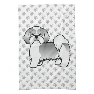 Silver And White Lhasa Apso Cute Cartoon Dog Kitchen Towel