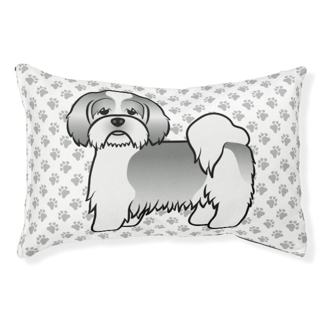 Silver And White Lhasa Apso Cute Cartoon Dog Pet Bed (Front)