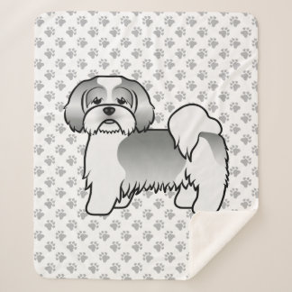 Silver And White Lhasa Apso Cute Cartoon Dog Sherpa Blanket