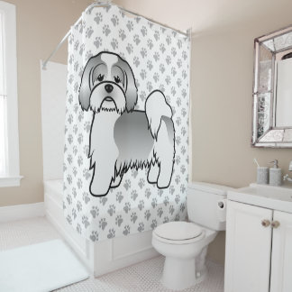 Silver And White Lhasa Apso Cute Cartoon Dog Shower Curtain