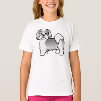 Silver And White Lhasa Apso Cute Cartoon Dog T-Shirt
