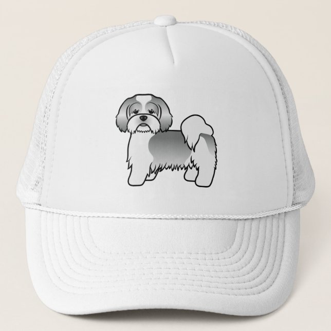 Silver And White Lhasa Apso Cute Cartoon Dog Trucker Hat (Front)