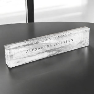 Silver and White Marble Professional Modern Desk Name Plate