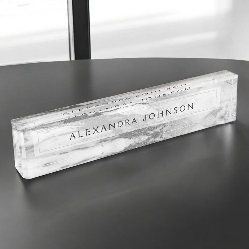 Silver and White Marble Professional Modern Desk Name Plate