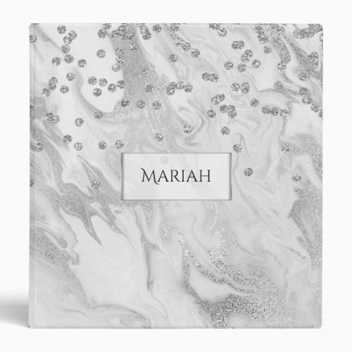 Silver and White Marbled Monogrammed Binder