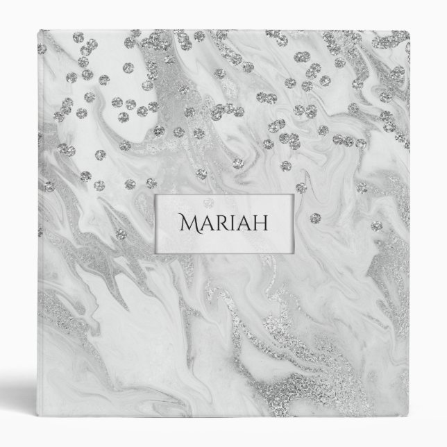 Silver and White Marbled Monogrammed Binder (Front)