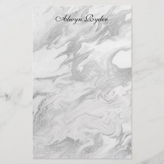 Silver and White Marbled Stationery (Front)