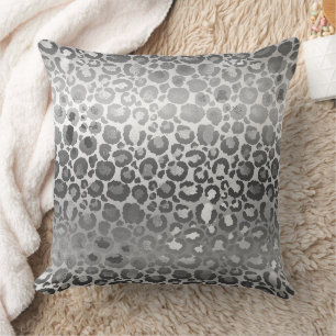 Silver and White Ombre Leopard Animal Print Throw Pillow