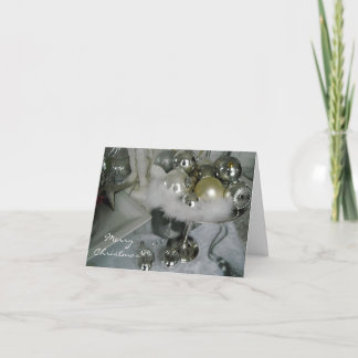 Silver and White Ornaments on a Silver Pedestal Holiday Card