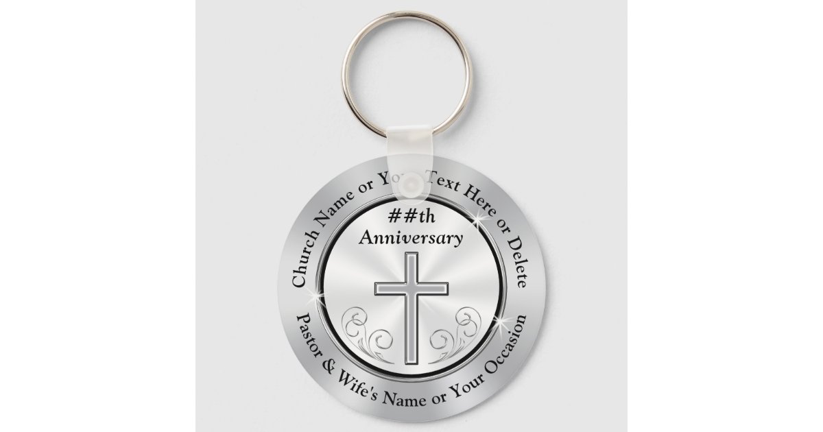 Silver and White Personalized Church Party Favors Keychain | Zazzle