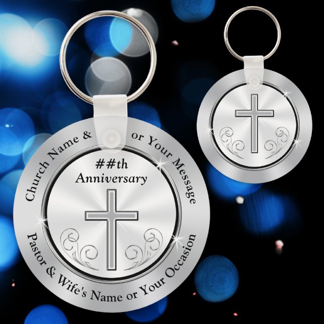 Silver and White Personalized Church Party Favors Keychain