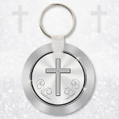 Silver and White Personalized Church Party Favors Keychain