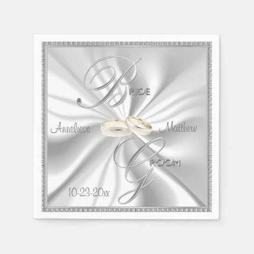 Silver and White Satin Wedding Paper Napkins