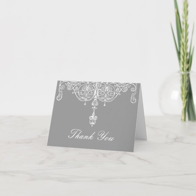 Silver and White Scrollwork Thank You Note (Front)