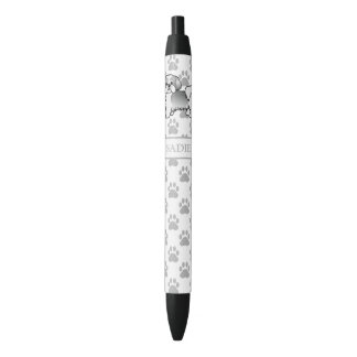 Silver And White Shih Tzu Cartoon Dog &amp; Name Black Ink Pen