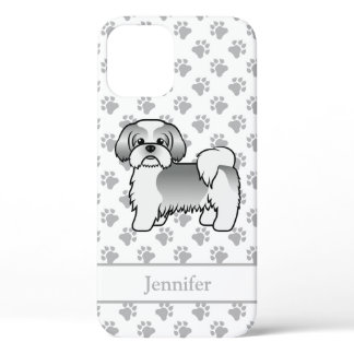 Silver And White Shih Tzu Cartoon Dog & Name iPhone 12 Pro Case