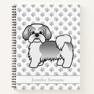 Silver And White Shih Tzu Cartoon Dog &amp; Name Notebook