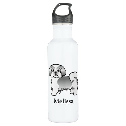 Silver And White Shih Tzu Cartoon Dog  Name Stainless Steel Water Bottle