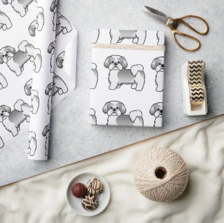 Silver And White Shih Tzu Cartoon Dog Pattern Wrapping Paper