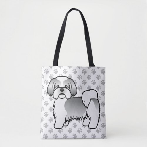 Silver And White Shih Tzu Cartoon Dog  Paws Tote Bag