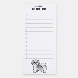 Silver And White Shih Tzu Cartoon Dog To Do List Magnetic Notepad