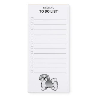 Silver And White Shih Tzu Cartoon Dog To Do List Magnetic Notepad
