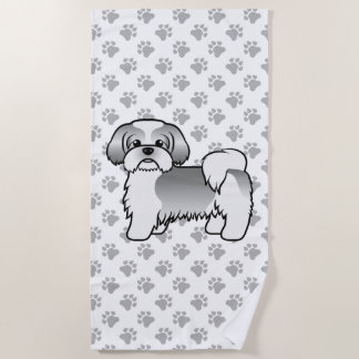 Silver And White Shih Tzu Cute Cartoon Dog Beach Towel