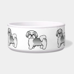 Silver And White Shih Tzu Cute Cartoon Dog Bowl