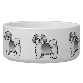 Silver And White Shih Tzu Cute Cartoon Dog Bowl