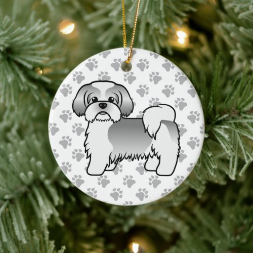 Silver And White Shih Tzu Cute Cartoon Dog Ceramic Ornament
