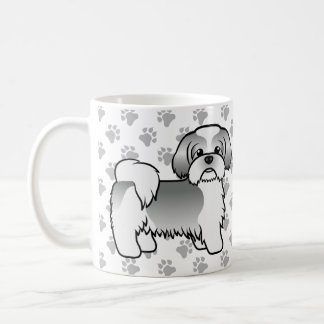 Silver And White Shih Tzu Cute Cartoon Dog Coffee Mug