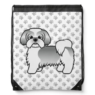 Silver And White Shih Tzu Cute Cartoon Dog Drawstring Bag