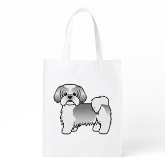 Silver And White Shih Tzu Cute Cartoon Dog Grocery Bag