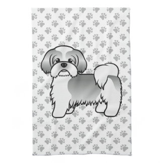 Silver And White Shih Tzu Cute Cartoon Dog Kitchen Towel