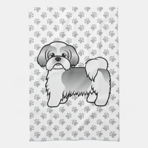 Silver And White Shih Tzu Cute Cartoon Dog Kitchen Towel