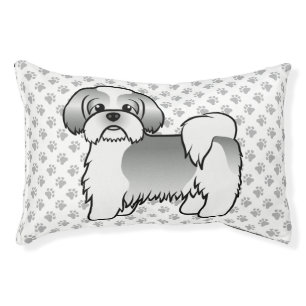 Silver And White Shih Tzu Cute Cartoon Dog Pet Bed