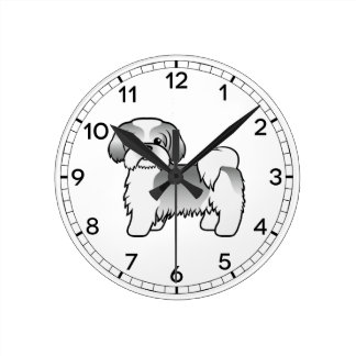 Silver And White Shih Tzu Cute Cartoon Dog Round Clock