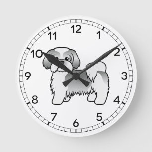 Silver And White Shih Tzu Cute Cartoon Dog Round Clock