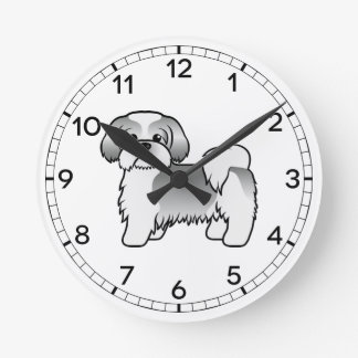 Silver And White Shih Tzu Cute Cartoon Dog Round Clock