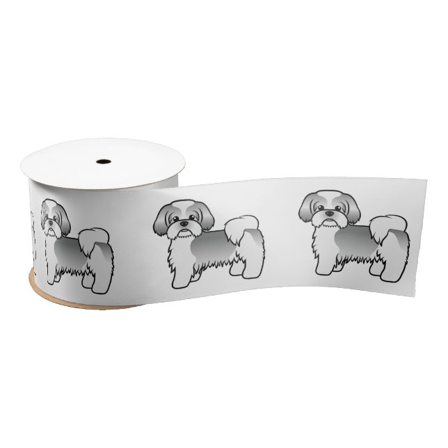 Silver And White Shih Tzu Cute Cartoon Dog Satin Ribbon (Spool)