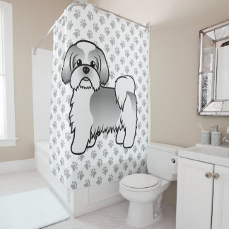 Silver And White Shih Tzu Cute Cartoon Dog Shower Curtain