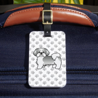 Silver And White Shih Tzu Dog &amp; Custom Text Luggage Tag
