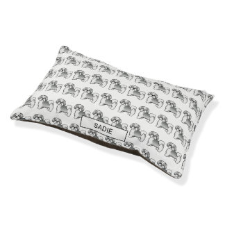 Silver And White Shih Tzu Dog Pattern &amp; Name Pet Bed