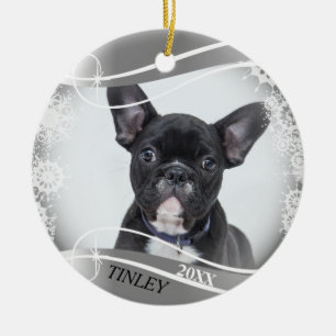 Silver and White Snowflake Frame - DIY Photo Ceramic Ornament