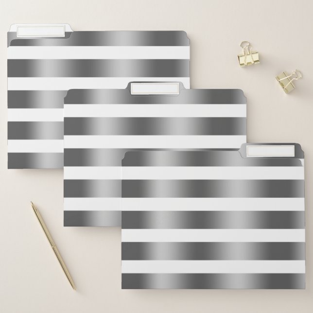 Silver and white stripes pattern file folder (Set)