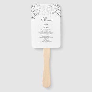 Silver and White Wedding Menus Hand Fan