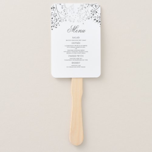 Silver and White Wedding Menus Hand Fan