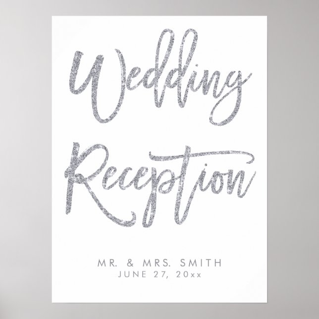 Silver And White Wedding Reception Sign Print (Front)