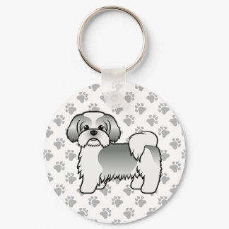 Silver And WhiteShih Tzu Cute Cartoon Dog Keychain